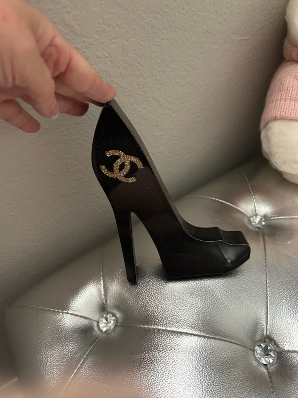 Black High Heel Figurine with Gold CC Emblem